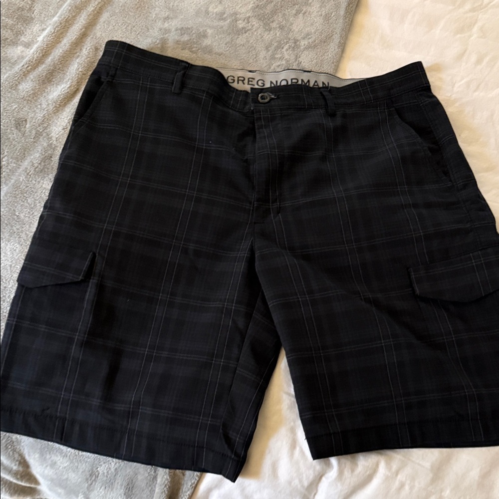 Greg Norman Collection Dark Plaid Cargo Shorts